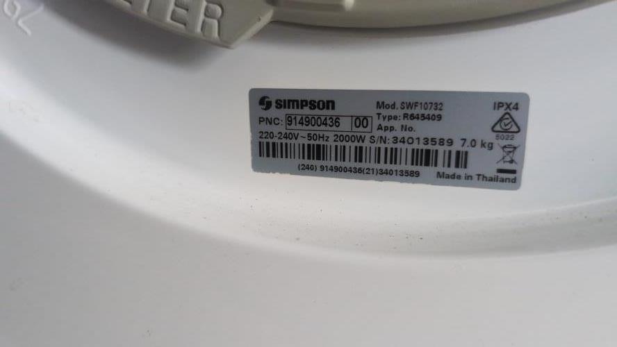 Second-hand Simpson 7kg Front Load Washing Machine - Photo 5)