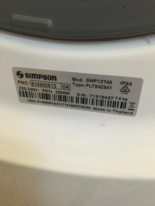 Second-hand Simpson 7kg Front Load Washing Machine - Photo 5)