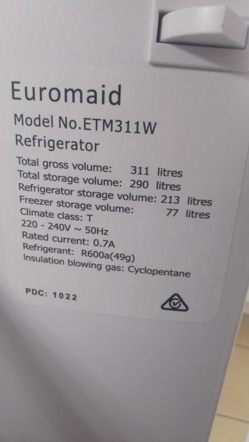 Second-hand Euromaid 311L Top Mount Fridge - Photo 5)