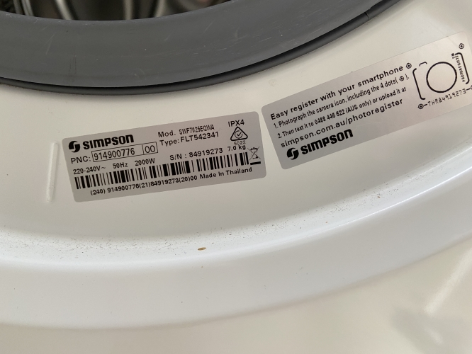 Second-hand Simpson 7kg Front Load Washing Machine - Photo 6)