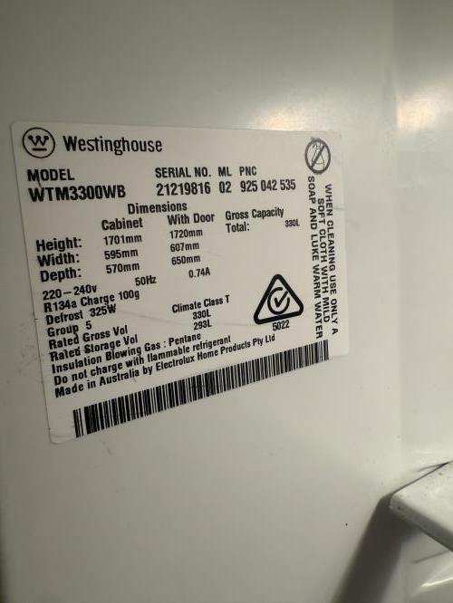 Second-hand Westinghouse 330L Top Mount Fridge - Photo 6)